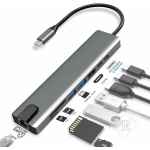 Type-C to HDTV 8 in 1 Adapter 4K HDMI, PD, 2xUSB, SD/TF, Rj45 Compatible with Linux, Windows XP, Windows Vista, Chrome OS, Windows 10